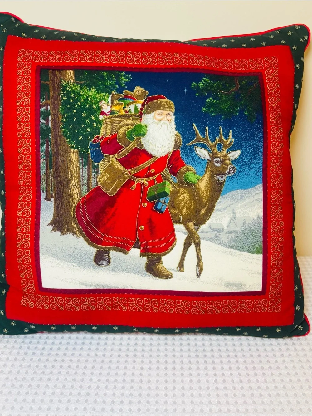 Santa and Reindeer Christmas Accent Throw Pillow